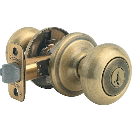 Kwikset Signature Series Antique Brass Juno Entry Door Knob with SmartKey 740J 5 SMT CP K4